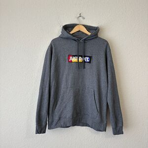 NIKE Mens Just Do It Multicolor Logo Fleece Pullover Hoodie in Grey